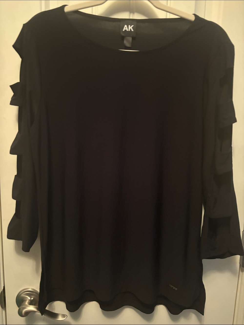 Anne Klein Black Long-Sleeve Ruffle-Sleeve Top